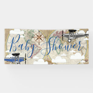Aviator Aeroplanes & Vintage World Map Baby Shower Banner
