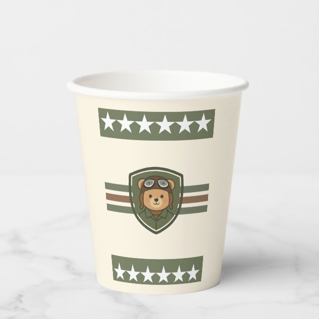 Aviator Bear Military Party Paper Cups (Front)