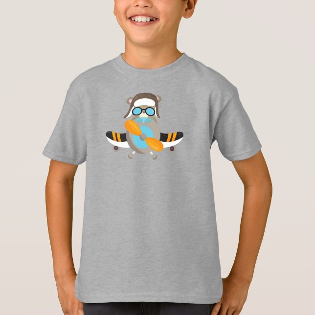 Aviator Bear, Pilot Bear, Aeroplane, Cute Bear T-Shirt (Front)