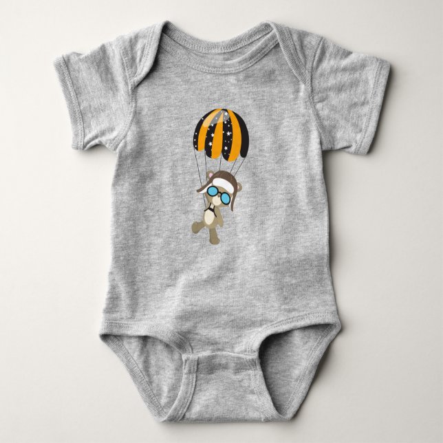 Aviator Bear, Pilot Bear, Cute Bear, Parachute Baby Bodysuit (Front)
