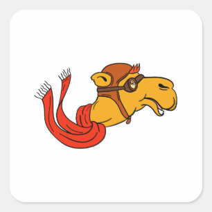 Aviator Camel Goggles Scarf Cartoon Square Sticker