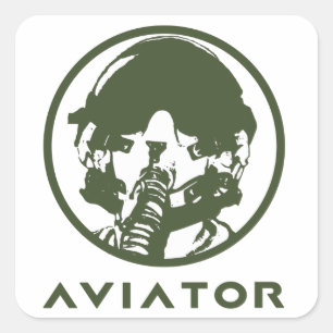 Aviator Fighter Pilot Helmet Square Sticker