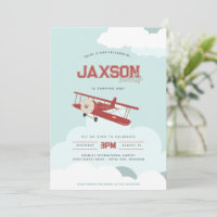 Aviator First Birthday Retro Aeroplane Invitation