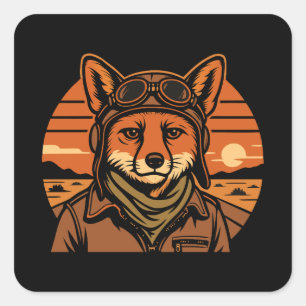 Aviator Fox Flying Foxy Wings Square Sticker