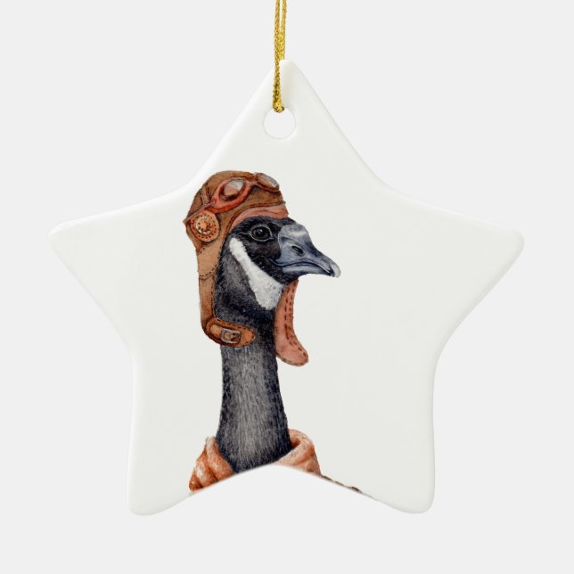 Aviator Goose Ceramic Tree Decoration (Front)