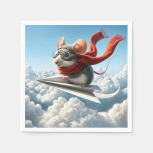 Aviator Mouse Piloting a Paper Aeroplane Napkin