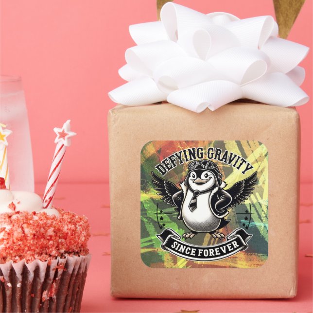 Aviator Penguin Square Sticker (Party)