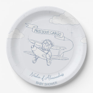 Aviator Pilot Aeroplane Precious Cargo Baby Shower Paper Plate