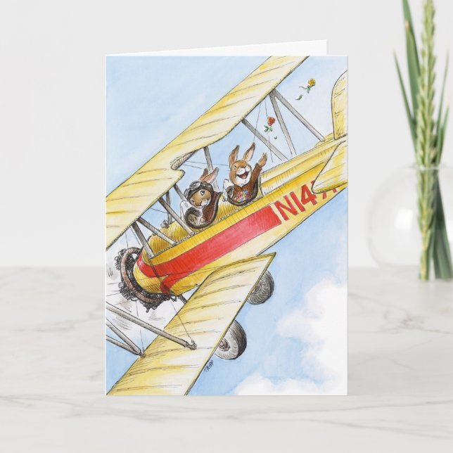 Aviator Rabbit Couple Greeting Card (Front)
