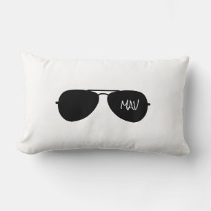 Aviator Sunglasses Black Custom Pilot Name Initial Lumbar Cushion