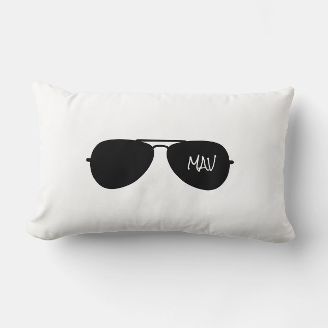 Aviator Sunglasses Black Custom Pilot Name Initial Lumbar Cushion (Front)