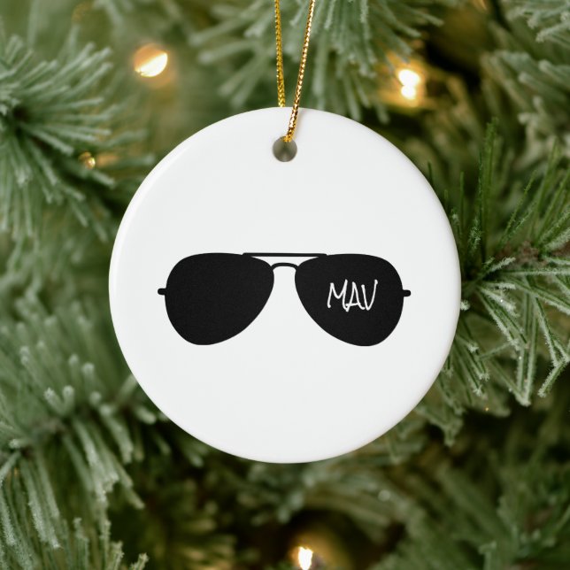 Aviator Sunglasses Pilot INITIALS MAV Aeroplanes Ceramic Ornament (Tree)