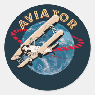 Aviator travelling the world classic round sticker