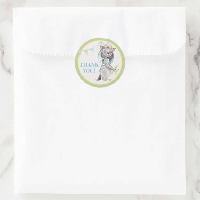 Aviator Wolf Baby Shower Thank You Classic Round Sticker (Bag)