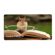 Avid reader chipmunk bookplate