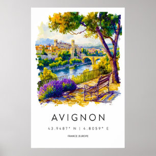 Avignon Watercolor Vintage Travel Poster Ski