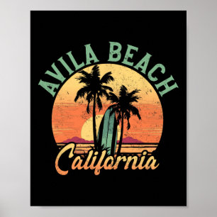 Avila Beach California Retro Surfer Vintage Beach Poster