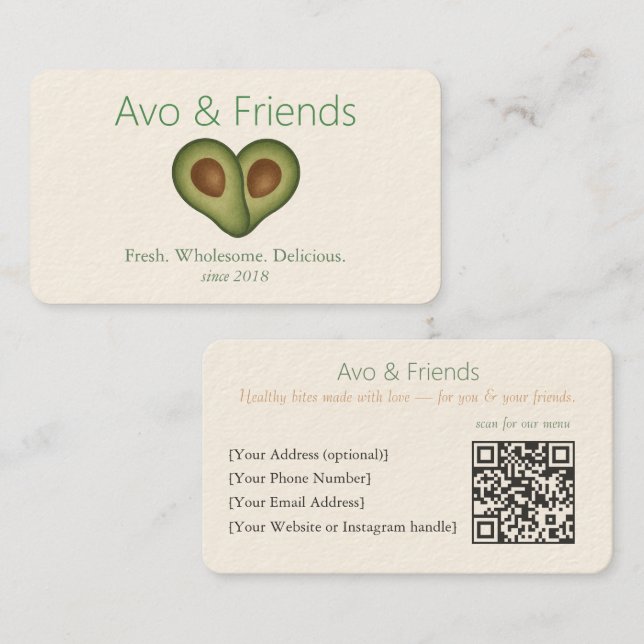 Avo & Friends | Avocado Logo Healthy Food  -  Business Card (Front/Back)