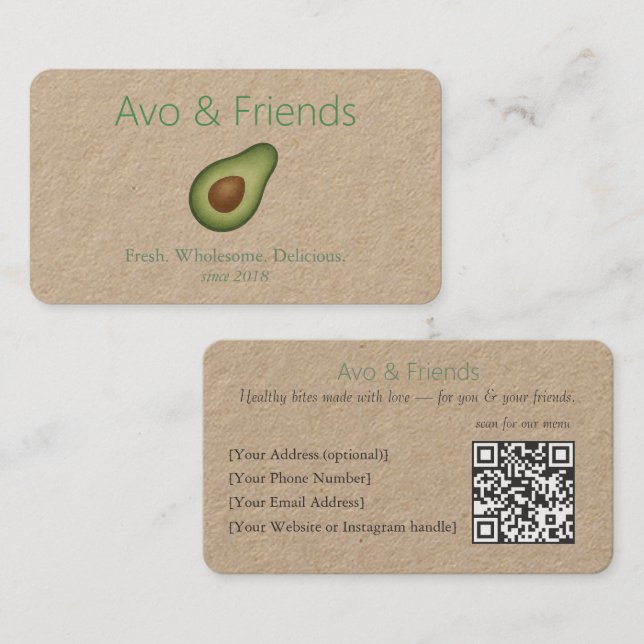 Avo & Friends | Avocado Logo Healthy Food  -  Business Card (Front/Back)
