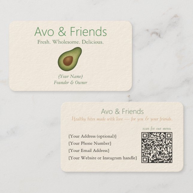 Avo & Friends | Avocado Logo Healthy Food  -  Business Card (Front/Back)