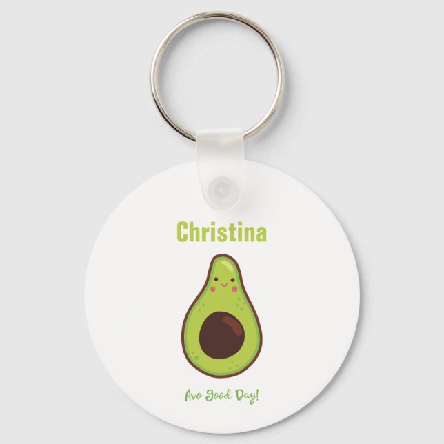 Avo Good Day Personalised Smiling Avocado    Key Ring (Front)