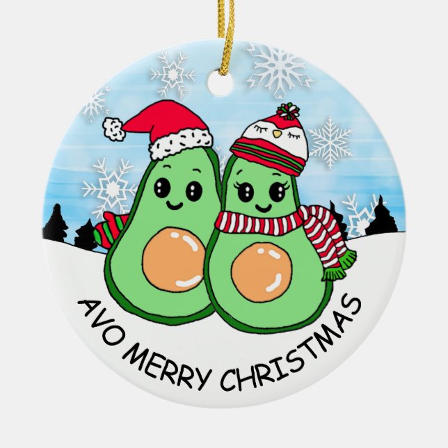 Avo Merry Christmas Avocado Humour Holiday    Ceramic Ornament (Front)