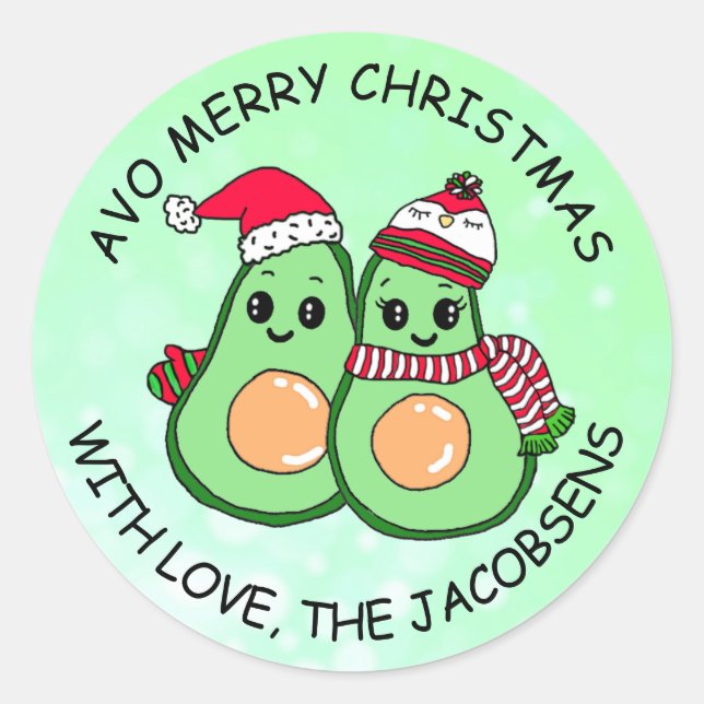 Avo Merry Christmas Avocado Humour Holiday Classic Round Sticker (Front)