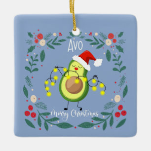 Avo merry christmas avocado lights  note card ceramic ornament