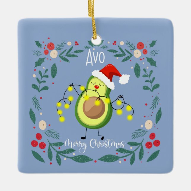 Avo merry christmas avocado lights  note card ceramic ornament (Front)