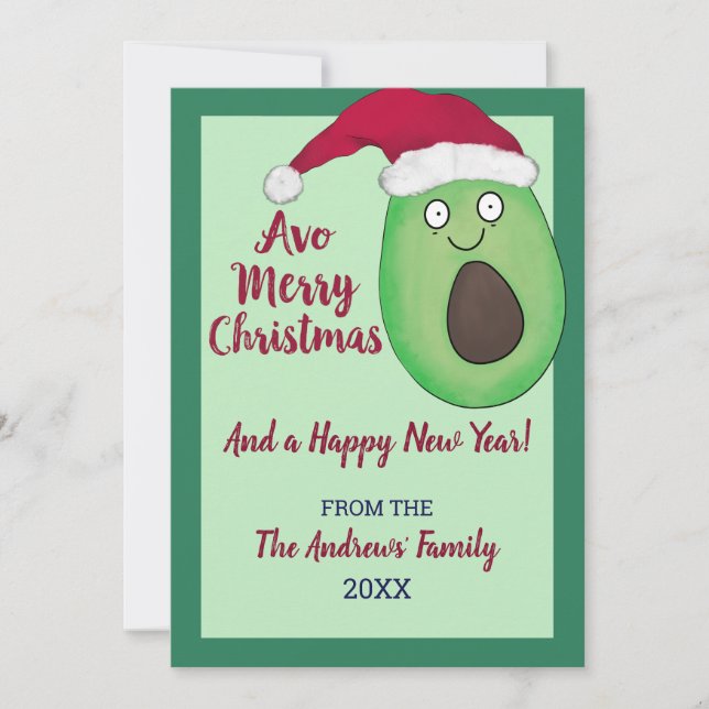 Avo Merry Christmas Quote Avocado Santa Christmas Holiday Card (Front)