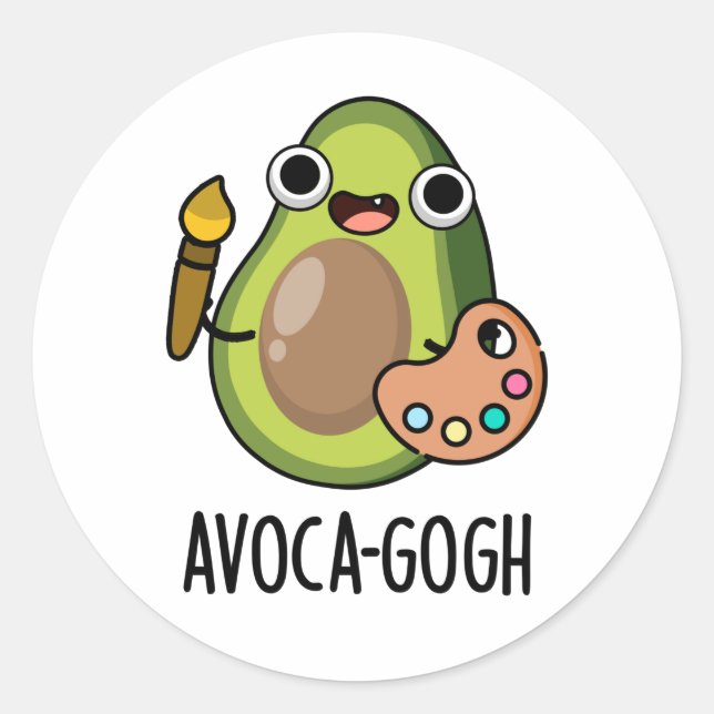 Avoca-gogh Funny Avocado Artist Pun  Classic Round Sticker (Front)