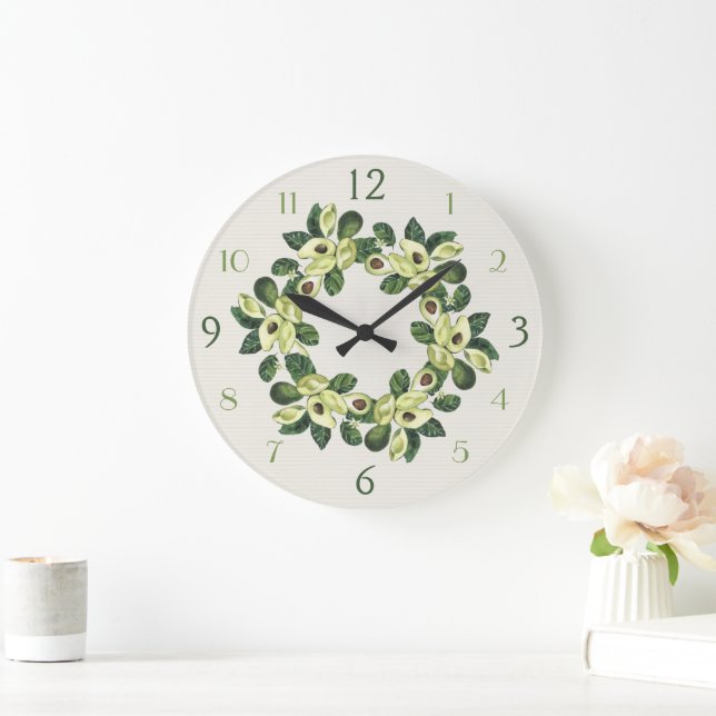 Avocado Abundance Wreath Contemporary Large Clock (Home)