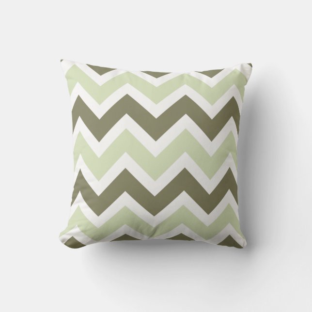 Avocado and Celery Green Chevron Zigzag Pattern Cushion (Front)