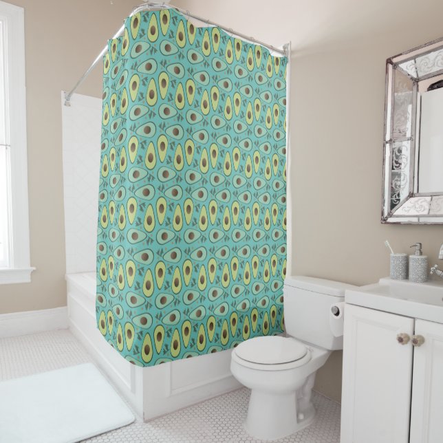 Avocado and Cilantro Salad Pattern Shower Curtain (In Situ)