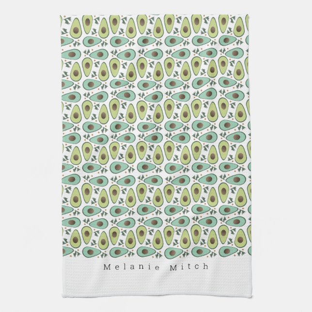 Avocado and Cilantro Salad Pattern Tea Towel (Vertical)