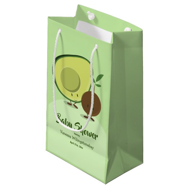 Avocado and Pit Cartoon Character Baby Shower Small Gift Bag (Front Angled)