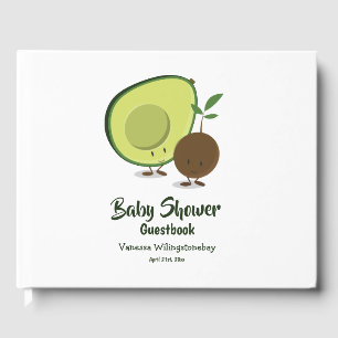 Avocado and Pit Cartoon White Green Baby Shower Guest Book