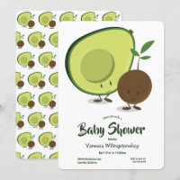 Avocado and Pit Cartoon White Green Baby Shower