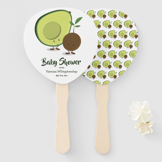 Avocado and Pit White Green Baby Shower Hand Fan (Front and Back)