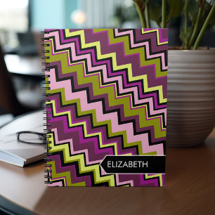 Avocado and Purple chevron Pattern - Custom Name Notebook
