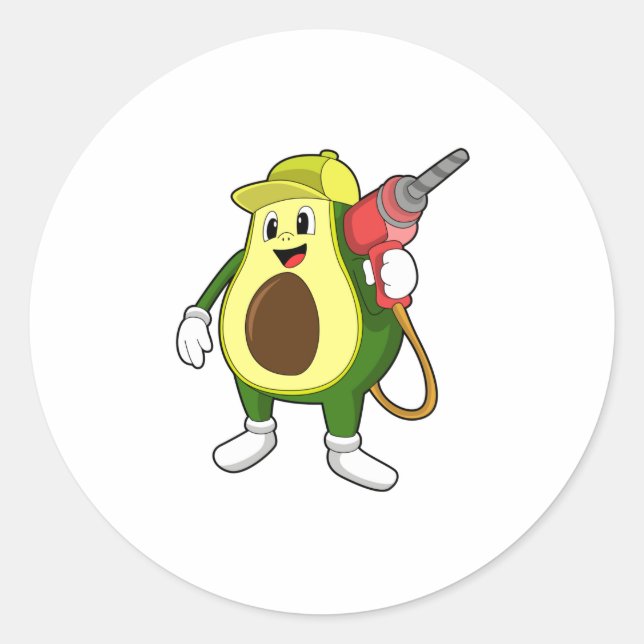 Avocado as Craftsman with Drill Classic Round Sticker (Front)