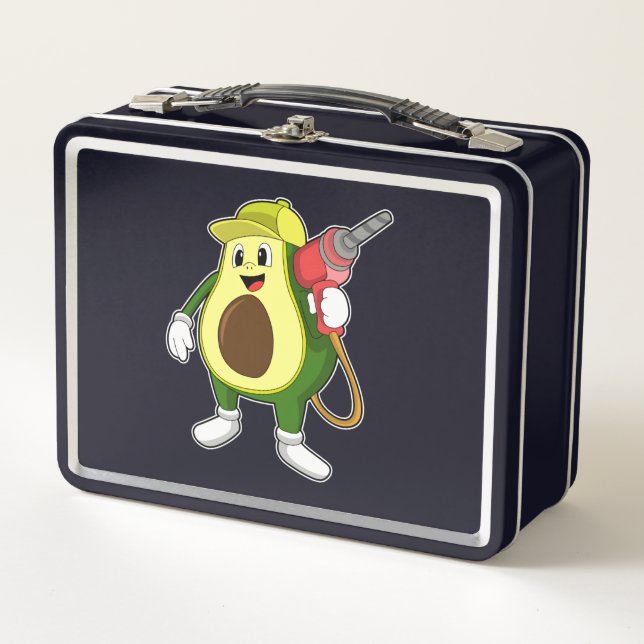Avocado as Craftsman with Drill Metal Lunch Box (Front)