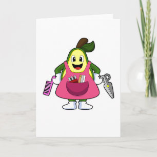 Avocado as Hairdresser with Scissors & Comb Card