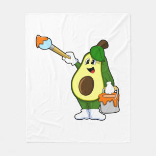 Avocado as Painter with Paint brush Fleece Blanket