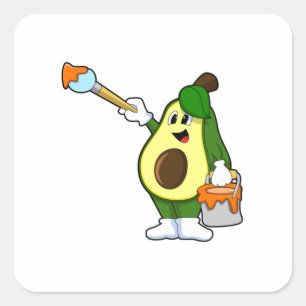 Avocado as Painter with Paint brush Square Sticker
