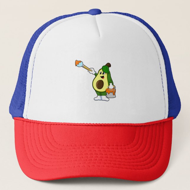 Avocado as Painter with Paint brush Trucker Hat (Front)