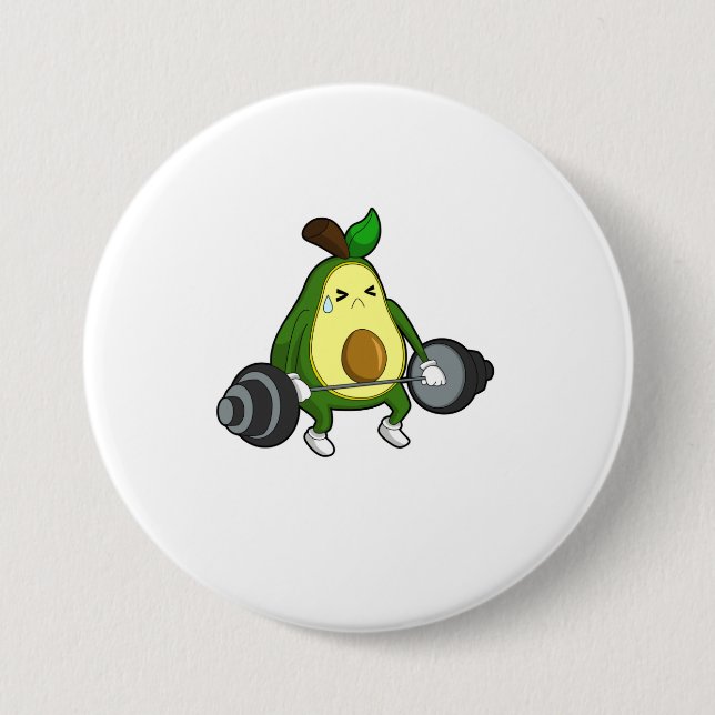 Avocado at Fitness with Barbell 7.5 Cm Round Badge (Front)
