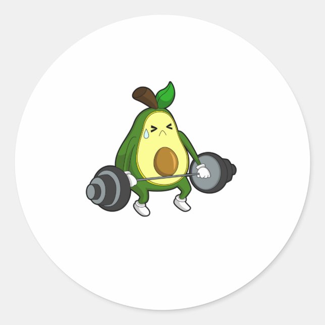 Avocado at Fitness with Barbell Classic Round Sticker (Front)