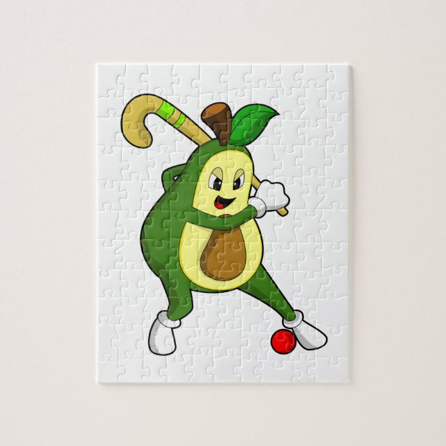 Avocado at Hockey with Hockey bat Jigsaw Puzzle (Vertical)