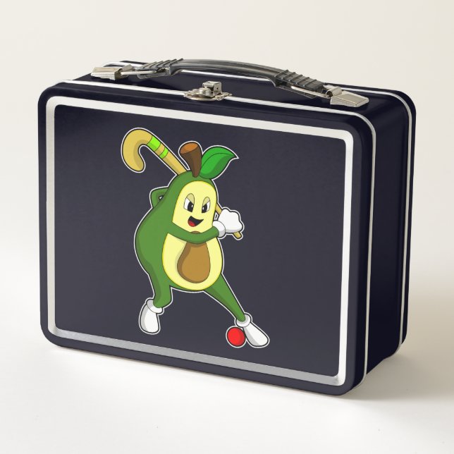 Avocado at Hockey with Hockey bat Metal Lunch Box (Front)
